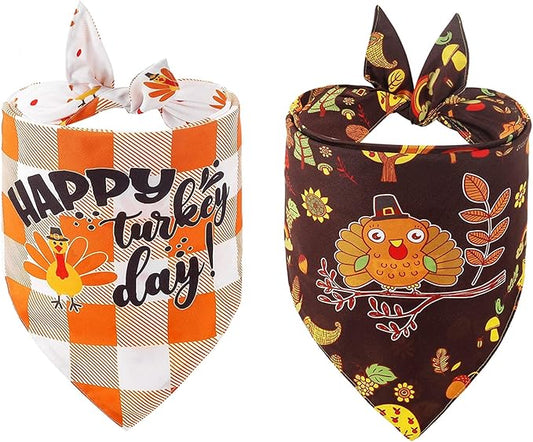 ADOGGYGO Thanksgiving Dog Bandana Fall Autumn Pet Bandana Reversible Triangle Bibs Scarf Accessories for Small Dogs Puppy (Small, Thanksgiving)