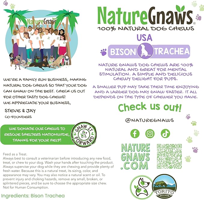Nature Gnaws USA Smoked Bison Trachea Rings for Dogs (1Lb) – Delicious Grain Free Long Lasting Chew - Premium Natural Dog Chew Bones - Rawhide Free