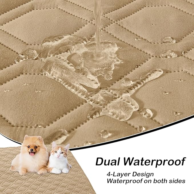 hyha Waterproof Dog Bed Blanket, Soft Pet Blankets, Waterproof Couch Cover for Dogs, Reversible Sofa Covers Washable for Furniture (82x102 Inch, Camel/Beige)
