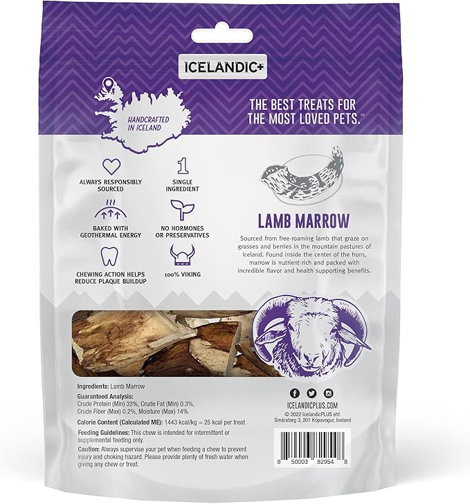 Icelandic+ Lamb Marrow - Whole Pieces - 4oz Bag - 2.5-3" Dog Chews, Long-Lasting Crunchy Treats, Keratin, All-Natural, Pet Snack, Edible & Digestible
