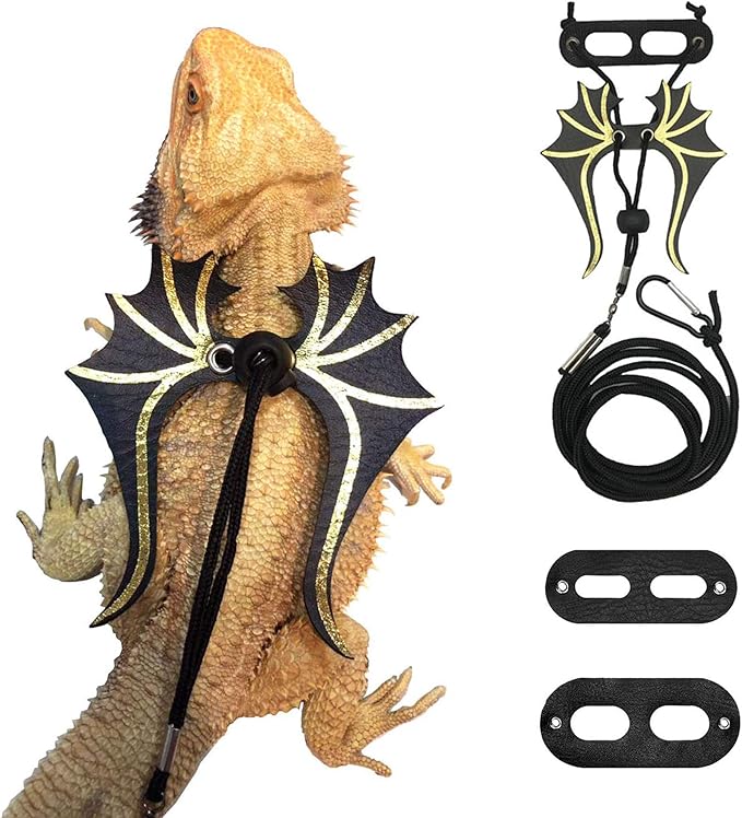 ADOGGYGO Bearded Dragon Lizard Leash Harness - 3 Size Pack Dinosaur Wing Lizard Harness Leash for Bearded Dragon Lizard Reptiles
