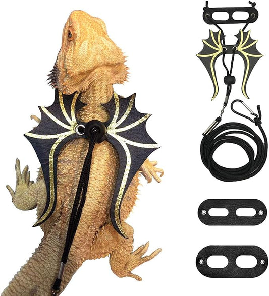 ADOGGYGO Bearded Dragon Lizard Leash Harness - 3 Size Pack Dinosaur Wing Lizard Harness Leash for Bearded Dragon Lizard Reptiles