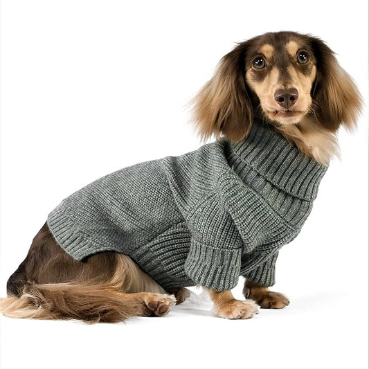 Fitwarm Dog Turtleneck Sweater, Thermal Knitted Pet Coat, Dog Winter Clothes for Small Dogs, Cat Apparel, Heather Grey, XL