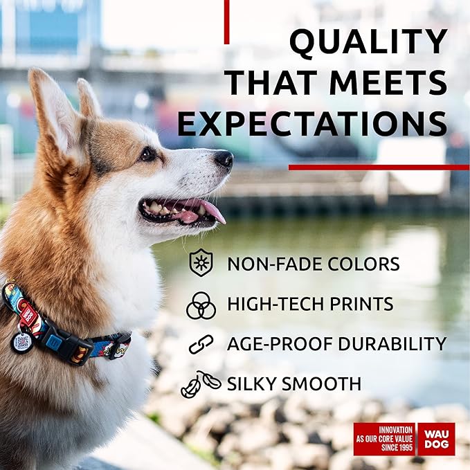 WAUDOG Nylon Dog Collar - Adjustable Dog Collar for Large Dogs, Small & Medium Dogs - Breakaway Puppy Collars for Large Breed Dogs - Boy & Girl Dog Collars with Durable Plastic Buckle and QR Dog Tag