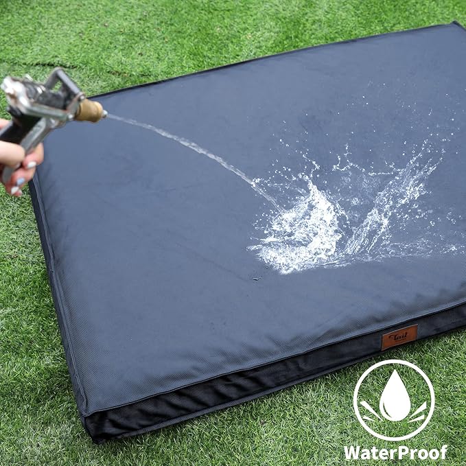 Large Outdoor All Weather Dog Bed, Waterproof Dog Bed for Large Dogs, Orthopedic Egg Foam Pet Bed with Washable and Removable Oxford Cooling Cover, Navy