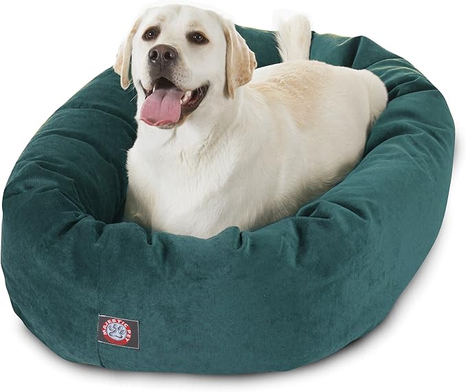 Majestic Pet 40 Inch Micro Velvet Calming Dog Bed Washable 40x29x9 (inch) – Cozy Soft Round Donut Dog Bed with Spine for Head Support - Pet Bed Large – Marine