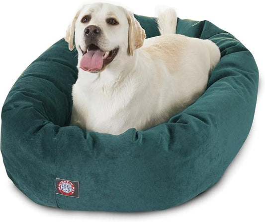 Majestic Pet 40 Inch Micro Velvet Calming Dog Bed Washable 40x29x9 (inch) – Cozy Soft Round Donut Dog Bed with Spine for Head Support - Pet Bed Large – Marine