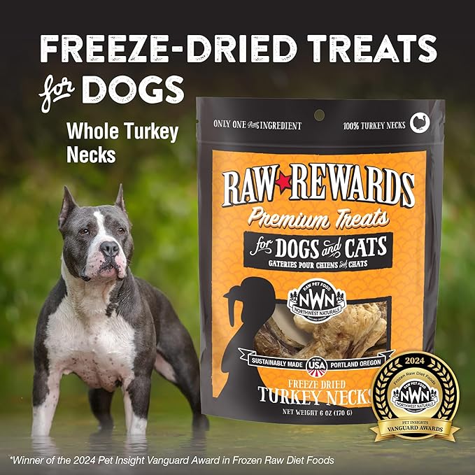 Northwest Naturals Raw Rewards Freeze-Dried Turkey Neck Treats for Dogs and Cats - Whole Neck - Healthy, 1 Ingredient, Human Grade Ingredients, All Natural, Proudly Made in USA, 6 Oz
