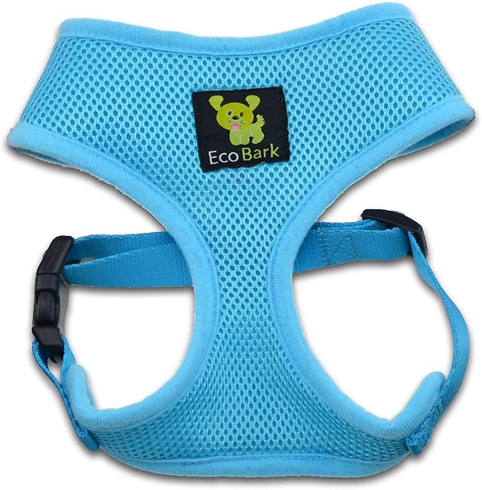 EcoBark Dog Harness - Eco-Friendly Max Comfort Harnesses - Luxurious Soft Mesh Halter - Over The Head Harness Vest- No Pull and No Choke for Small, Toy Breed, and Teacup Dogs (XS, Baby Blue)