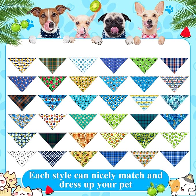 72 Pcs Boy Dog Bandanas Bulk Summer Triangle Scarf Colorful Cat Bibs Puppy Scarf Paw Pet Bandanas for Puppy Cat Birthday Party Costume