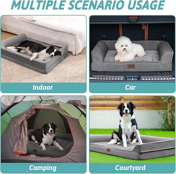 Orthopedic Dog Beds for Medium Size Dog, Pet Couch for Dog Cat, Supportive Foam Bolster Sofa with Waterproof Lining Cover, Anti-Slip, Comfort, Washable, 30x20x7.5 in, U Shape, Grey