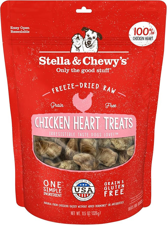 Stella & Chewy's Freeze-Dried Raw Chicken Heart Dog Treats - Single Ingredient, No Additives - Premium Training Treats - Perfect For Picky Eaters - 11oz Bag