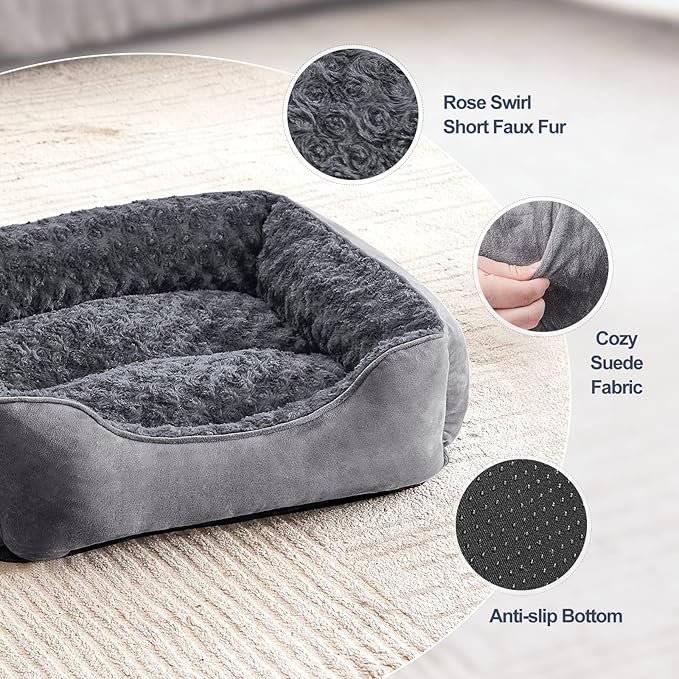 JOEJOY Rectangle Dog Bed for Large Medium Small Dogs Machine Washable Sleeping Dog Sofa Bed Non-Slip Bottom Breathable Soft Puppy Bed Durable Orthopedic Calming Pet Cuddler, Multiple Size, Grey