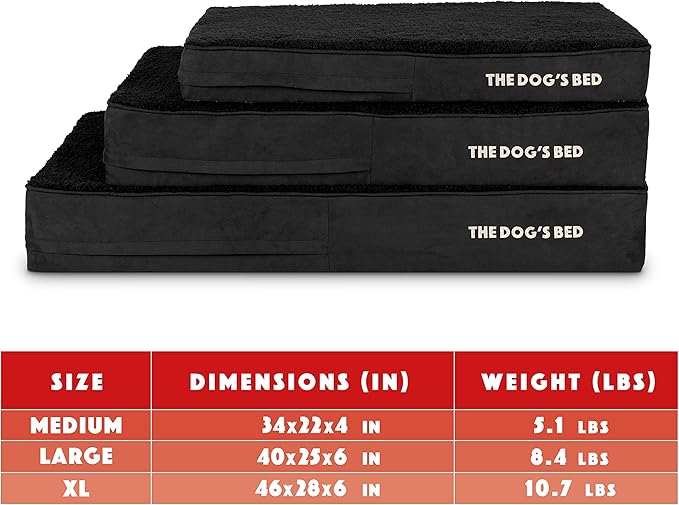 The Dog’s Bed Orthopedic Memory Foam Dog Bed, Medium Black Plush 34x22, Pain Relief for Arthritis, Hip & Elbow Dysplasia, Post Surgery, Lameness, Supportive, Calming, Waterproof Washable Cover