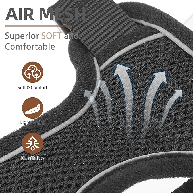 PUPTECK Dog Harness and Leash Set for Small Medium Dogs No Pull, Soft Mesh Adjustable Puppy Cat Harness Reflective at Night, Black S