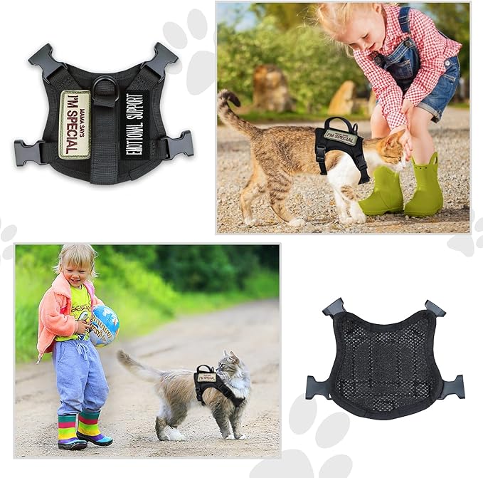 Tactical Cat Harness for Walking Escape Proof, Soft Mesh Adjustable Pet Vest Harness for Large Cat,Small Dog (Medium, Black)