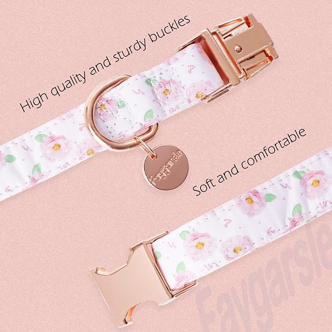 Faygarsle Pink Rose Pattern Dog Collar for Small Medium Large Dogs Cute Puppy Collars for Female Dogs for Summer Spring Wedding Necklace Girl Dog Collar XS