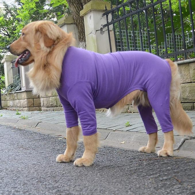 Lovelonglong Four Feet Dog Lightweight Pajamas, Pure Cotton Dog Jumpsuits 4 Legs Dog Onesies T-Shirt Stylish PJS Puppy Costume for Large Medium Small Dogs Purple XXL
