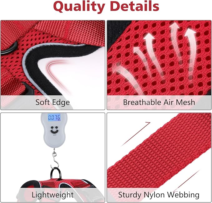 Dooradar Cat Harness and Leash Set, Escape Proof Safe Adjustable Kitten Vest Harnesses for Walking, Easy Control Soft Breathable Mesh Jacket with Reflective Strips for Cats, Red, S