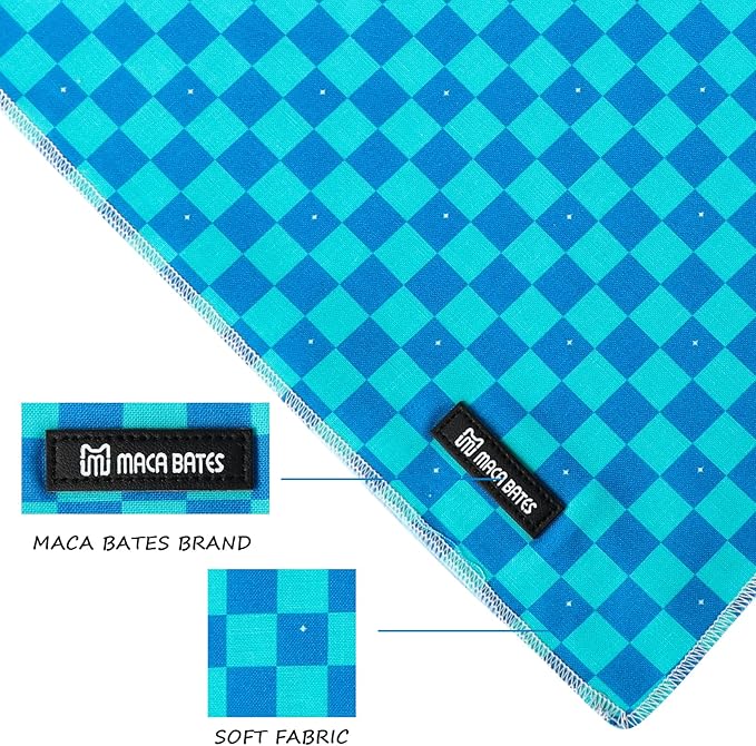 MACA Bates Checkered Blue Dog Grid Bandana Triangle Plaid Scarf Handkerchief Soft Cotton Cute Adjustable Puppy Bandanas Gift for Small Medium Large XL Pets