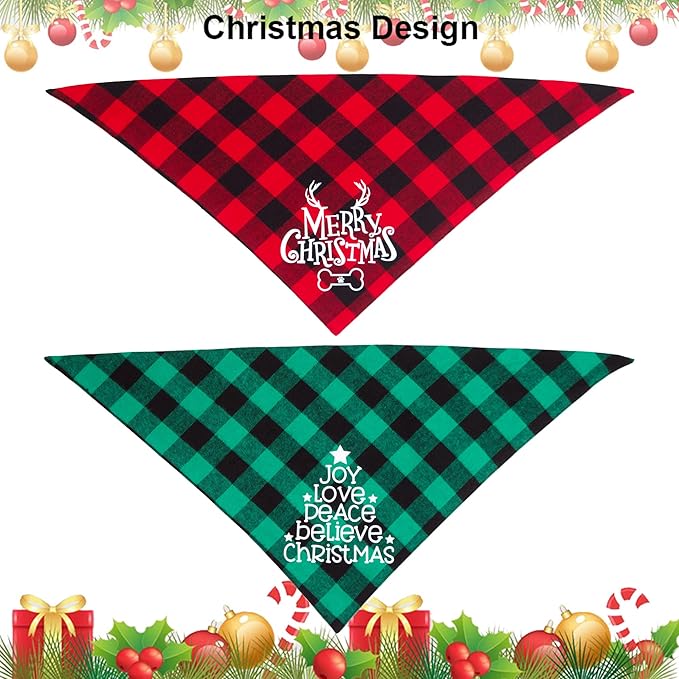 ADOGGYGO 4 Pack Plaid Holiday Dog Bandana, Halloween Thanksgivng Christmas Bandana Scarf Kerchief Christmas Thanksgivng Halloween Bandana for Small Medium Large Dogs (Large)