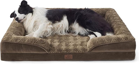 Bedsure Orthopedic Dog Beds Large Sized Dog - Washable Large Dogs Bed Waterproof, Big Comfort Pet Couch with Washable Removable Cover, Supportive Foam Pets Sofa with Nonskid Bottom, Plush-Brown