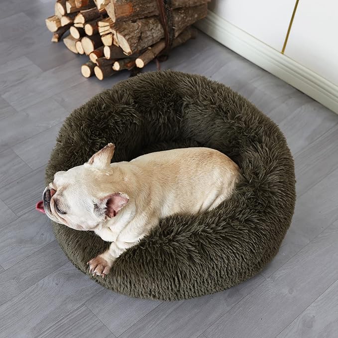 Calming Dog Beds for Small Dogs Washable Donut Puppy Bed with Anti-Anxiety Fits up to 15 lbs Pets,23 Inches Green
