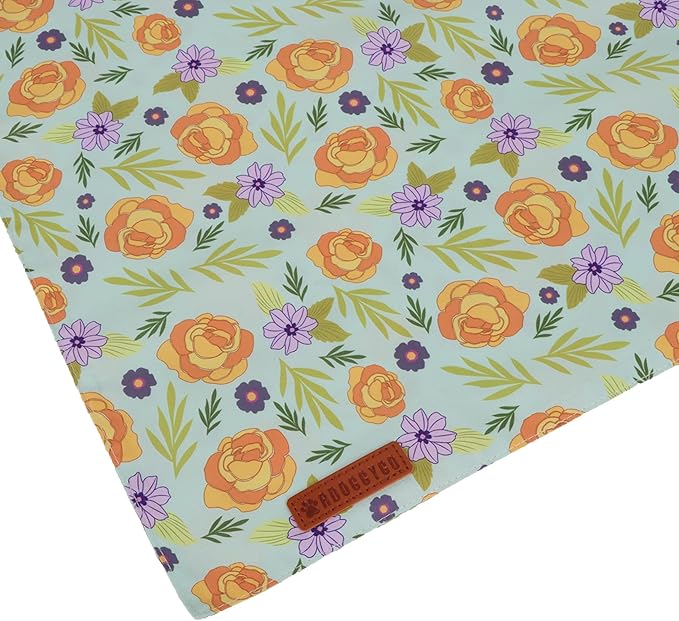 ADOGGYGO Floral Dog Bandana, Red Yellow Rose Pet Scarf, Adjustable Fit Flower Bandanas for Extra Large Dogs Pets (X-Large)