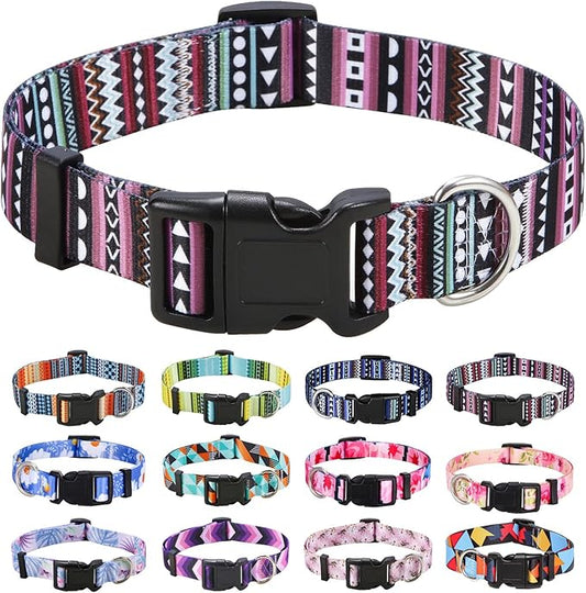 Dog Collar with Bohemia Floral Tribal Geometric Patterns - Soft Ethnic Style Collar Adjustable for Small Medium Large Dogs（Bohemian Purple,S）