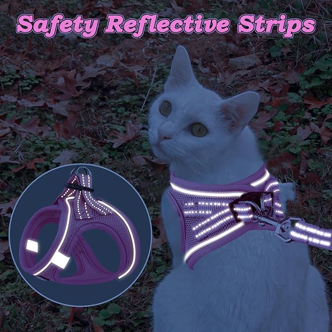 Cat Harness and Leash for Walking Escape Proof, Adjustable Kitten Vest Harness Reflective Soft Mesh Puppy Harness for Outdoor, Comfort Fit, Easy to Control (NPink, XS)