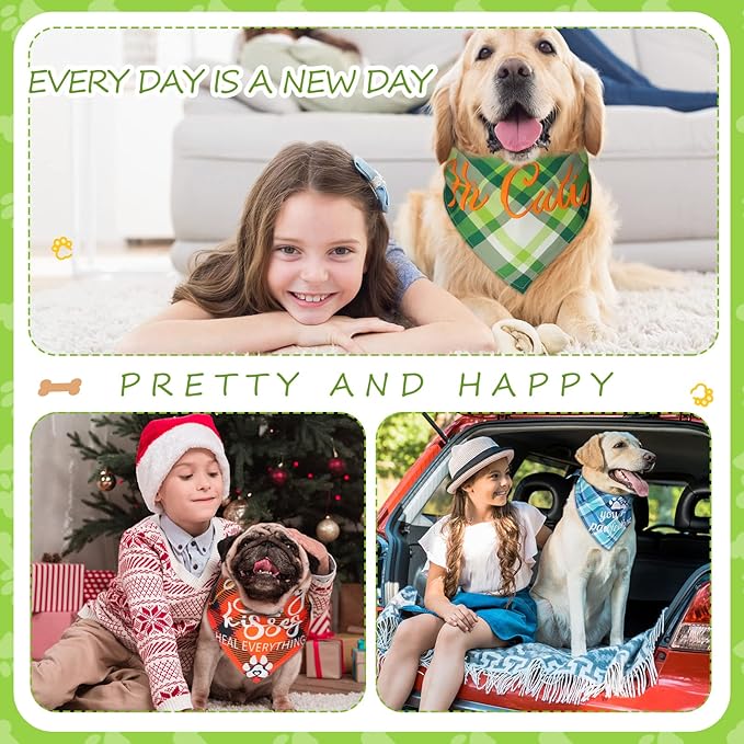 Buryeah 500 Pcs Plaid Dog Bandanas Bulk for Groomers Pet Scarf Puppy Bibs with Cute Sayings Adjustable Washable Pet Spring Summer Accessories for Small to Large Dogs Cats(Classic Plaid)