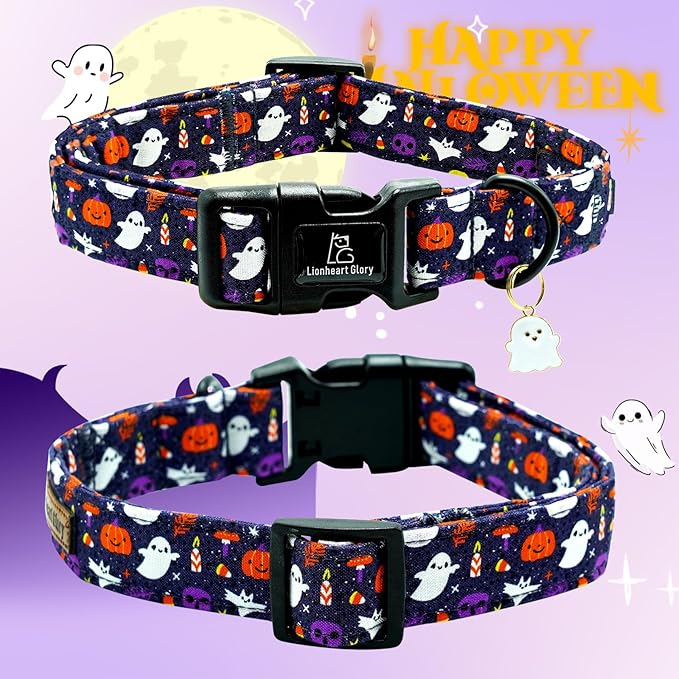 Lionheart glory Dog Collars Fall Halloween Pumpkin Collar Dog Heavy Comfortable Adjustable Dog Collar for Large Dogs, Ghost, Pumpkin