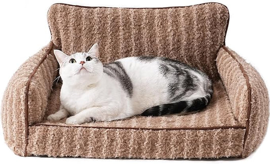 Mewoo Cat Beds for Indoor Cats, Cute Cat Couch Orthopedic Small Dog Bed with Removable Washable Cover, Dog Beds for Small Dogs Pet Couch with Non-Slip Bottom (26.0" L x 19.0" W x 11.8" Th, Brown)