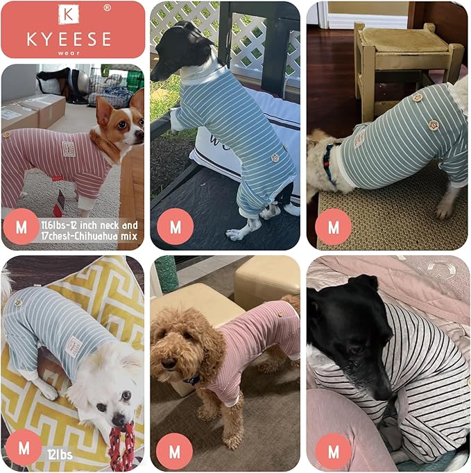 KYEESE Dog Pajamas for Small Dogs Stretchable 4 Legged Dog Jumpsuit Onesie Stripes Dog Pjs for Hair Shedding Cover, Ivory Brown, M