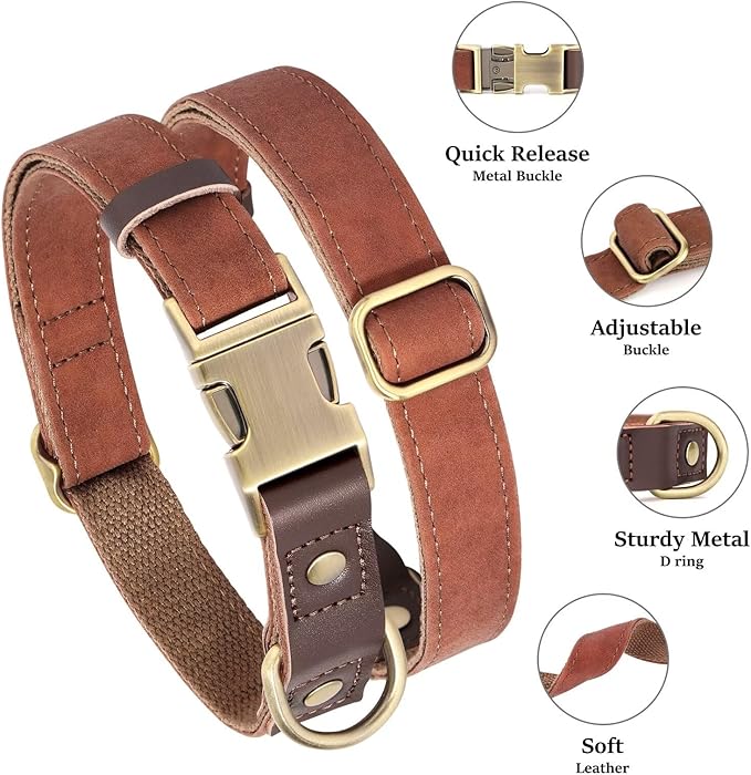 Didog Soft Padded Leather Dog Collars for Small Dogs, Classic Heavy Duty Dog Collar Adjustable with Quick Release Metal Buckle,Brown,S Neck 10-15"