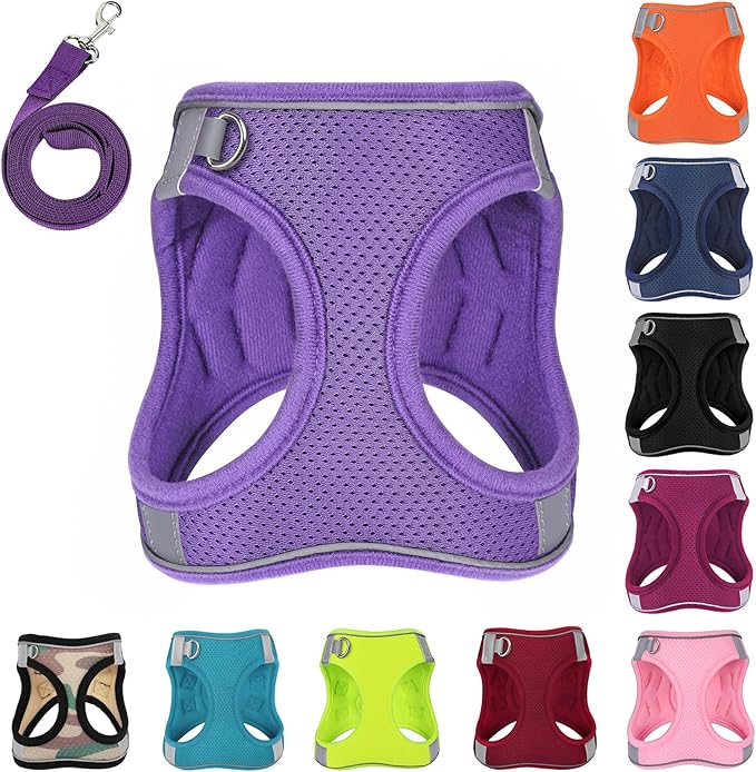 Dog Harness with Leash Set, No-Pull Step-in Reflective Pet Harness with 1 Leash Clips, Adjustable Soft Padded Easy Walk Dog Vest for Small Medium Large Dogs, Cats(Light Purple, XXXSmall)