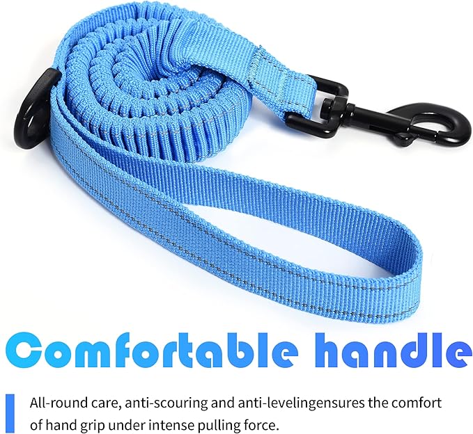 Mile High Life | Bungee Dog Leash | Gentle Pull Training Lead | Soft Comfort Texture | 3-5 Feet | for Dogs/Cats Under 20 lb (Blue)