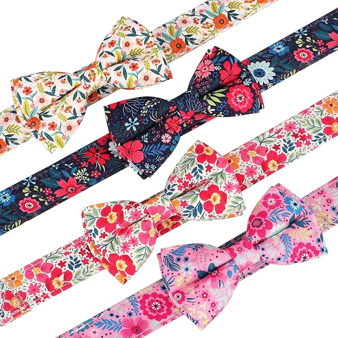 Didog Floral Dog Collar with Bow, Cute Girl Dog Collars with Detachable Bowtie, Soft & Comfy Spring Summer Dog Collar for Small Medium Large Dogs Gift Holiday, Red, M