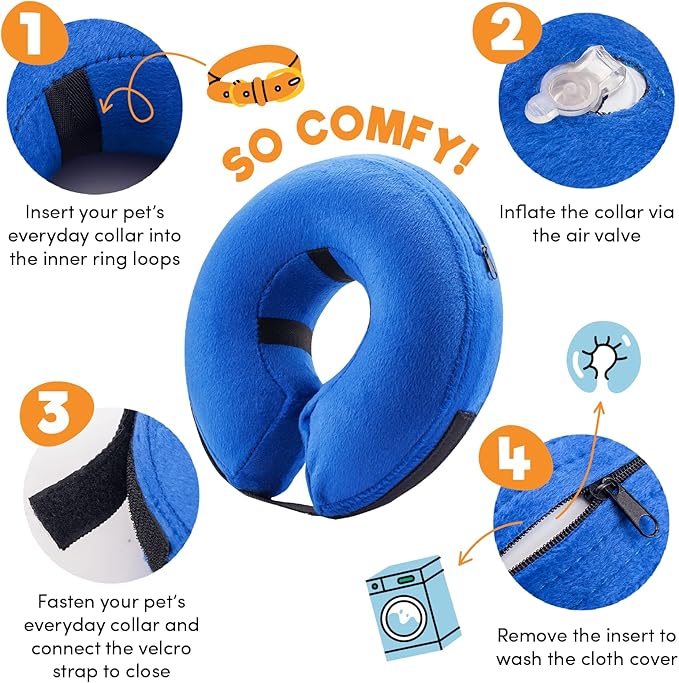 BENCMATE Protective Inflatable Collar for Dogs and Cats - Soft Pet Recovery Collar Does Not Block Vision (Large, Blue)