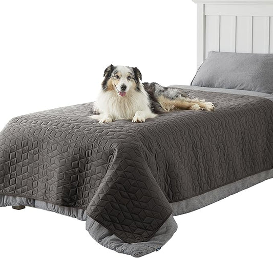 Bedsure 100% Waterproof Bed Cover for Dogs Washable - Non Slip Waterproof Dog Blanket for Bed, Lightweight Furniture Protector Durable for Pet Puppy with Non-Slip Bottom, Dark Grey, 68x82IN