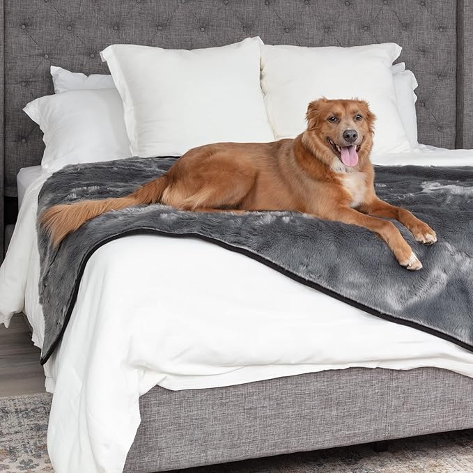 Waterproof Faux Fur Dog Blanket - Waterproof Dog Blanket for Bed, Couch or Dog Crate - Grey [50"x60"]