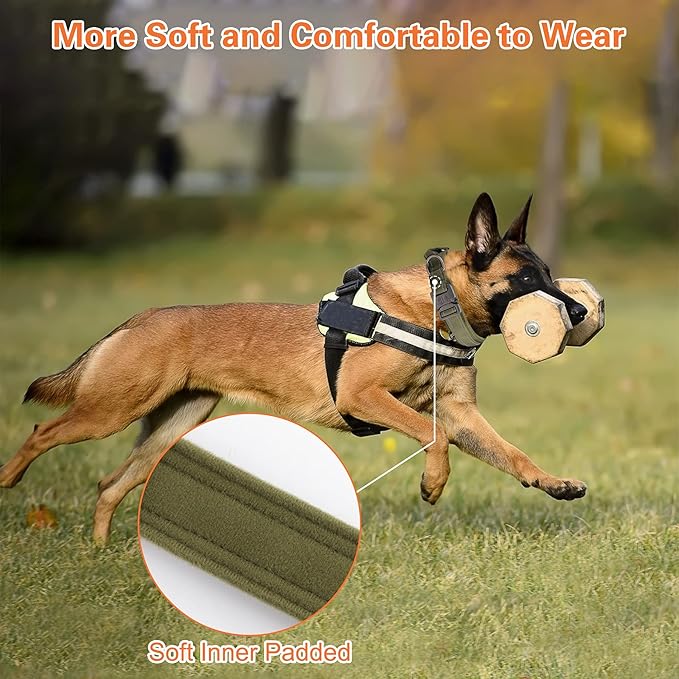 KCUCOP Tactical Dog Collar for Medium & Large Dogs - Military Nylon Heavy Duty Collar with Handle, Reflective Strip & Metal Buckle for Training, Outdoor (Green Reflective, XLarge)