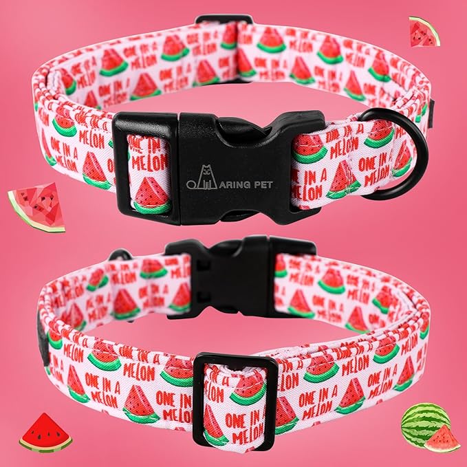 ARING PET Summer Dog Collar - Cute Watermelon Pattern for Small to Large Dogs, Adjustable Soft Cotton Girl Collars