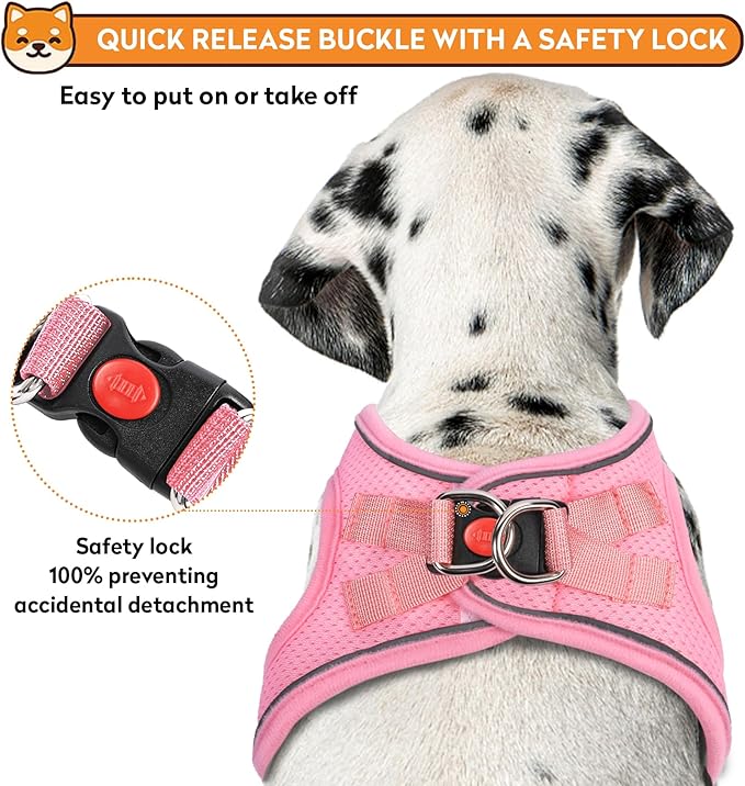 Dog Harness with Leash Set, No-Pull Step-in Reflective Pet Harness with 1 Leash Clips, Adjustable Soft Padded Easy Walk Dog Vest for Small Medium Large Dogs, Cats(Light Pink, XLarge)