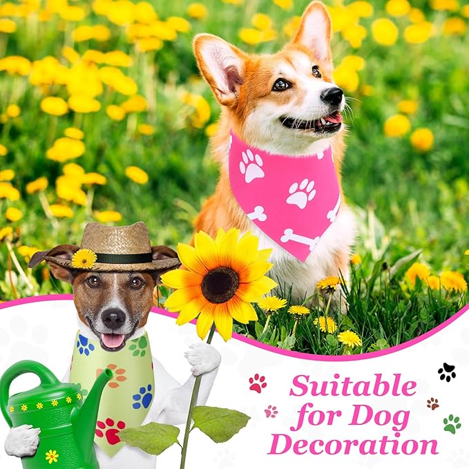 Abbylike 50 Pieces Paw Print Dog Bandanas Bulk Dog Bandanas for Pets Triangle Kerchief Bibs for Pet Cats Party Costume Accessories (25. 6 x 17. 7 x 17. 7 Inches)