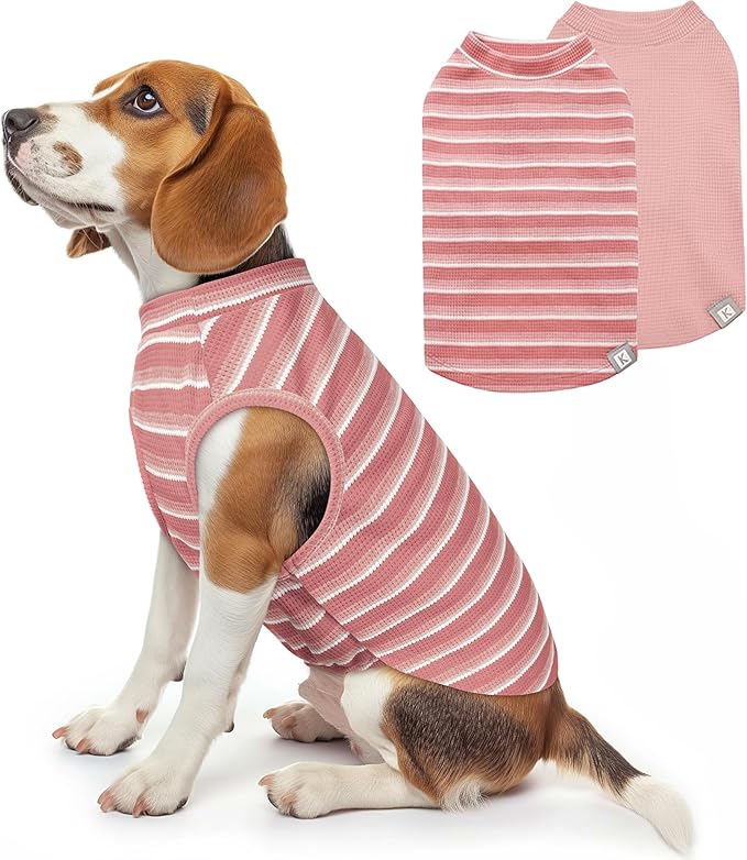 KYEESE 2Pack Waffle Dog Shirts Stretchy T-Shirts Lightweight Tank Top Sleeveless Striped Vest Breathable Pet Tee, XX-Large, Pink+Striped