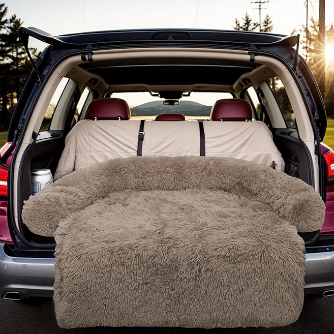 Calming Dog Bed Fluffy Plush Dog Mat for Furniture Protector with Removable Washable Cover for Large Medium Small Dogs and Cats (Extra Large (53x39.3x6), Camel)