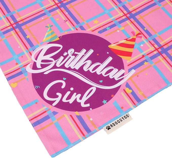ADOGGYGO Dog Birthday Party Supplies, Pink Birthday Girl Pet Bandana Hat Bowtie Set for Small Dogs (Small)