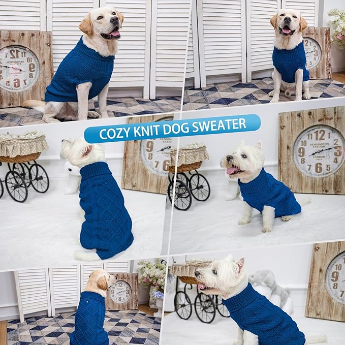 Mihachi Turtleneck Dog Sweater - Winter Coat Apparel Classic Cable Knit Clothes with Leash Hole for Cold Weather, Ideal Gift for Pet in New Year Royal Blue X-Small