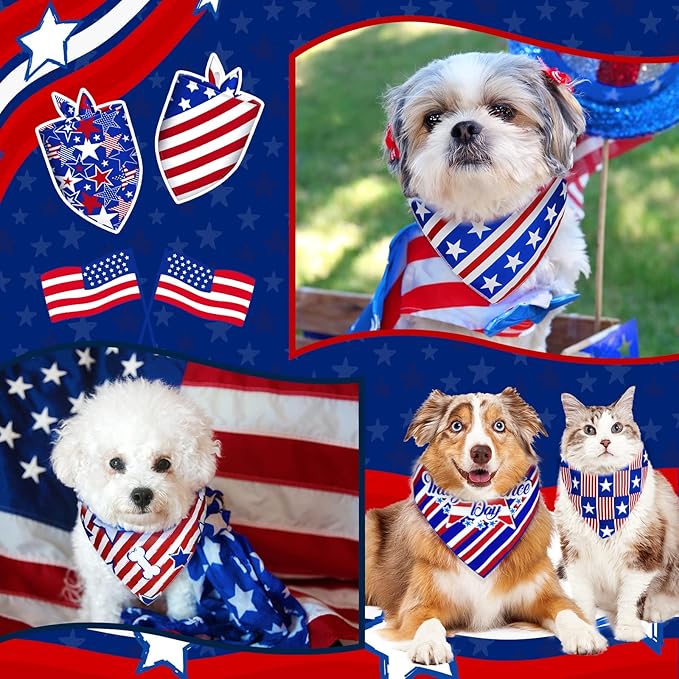 30 Pcs 4th of July Dog Bandanas Bulk American Flag Pet Scarf Triangle Bibs Holiday Puppy Bandanas Washable Adjustable Patriotic Dog Bandana for Independence Day Small Medium Large Dog Cat Pet Grooming